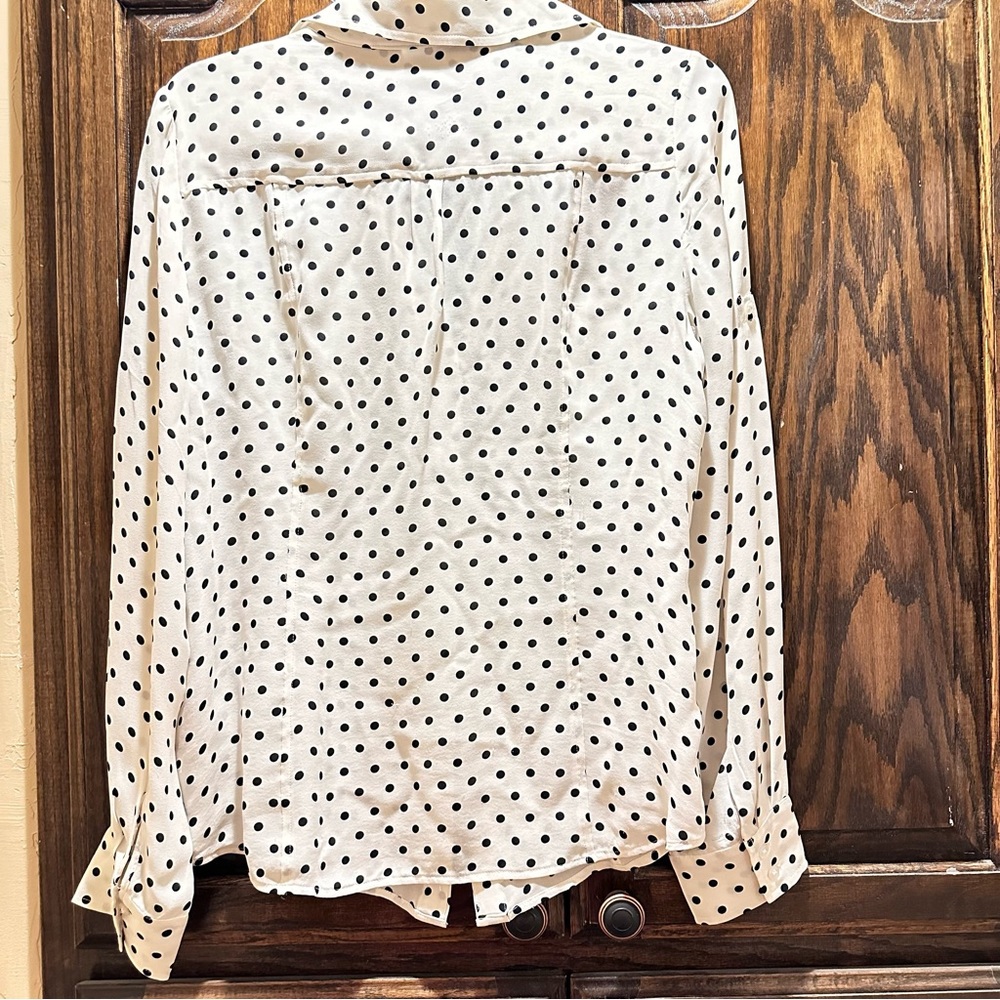 White House Black Market Polka Dot Blouse with Zebra Trim - Picture 3 of 3